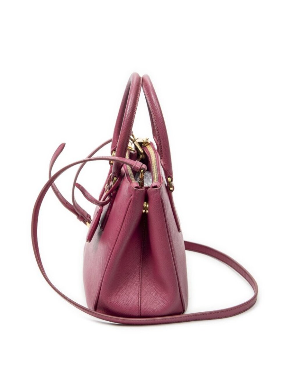 Prada Large Double Zip Galleria Tote Fuchsia Pink Saffiano Leather - Picture 3 of 10